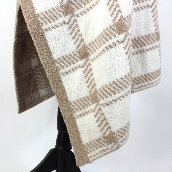 Barefoot Dreams Cozychic Wearable Blanket Ivory Tan Plaid Shawl Collar Wrap OS - Picture 4 of 7